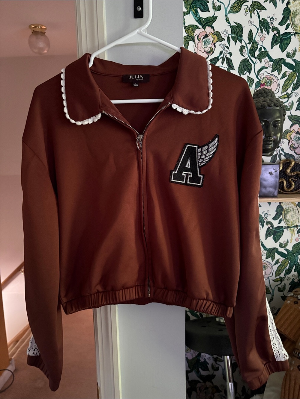 Julia Brown Zip-Up Track Jacket with Winged A Patch